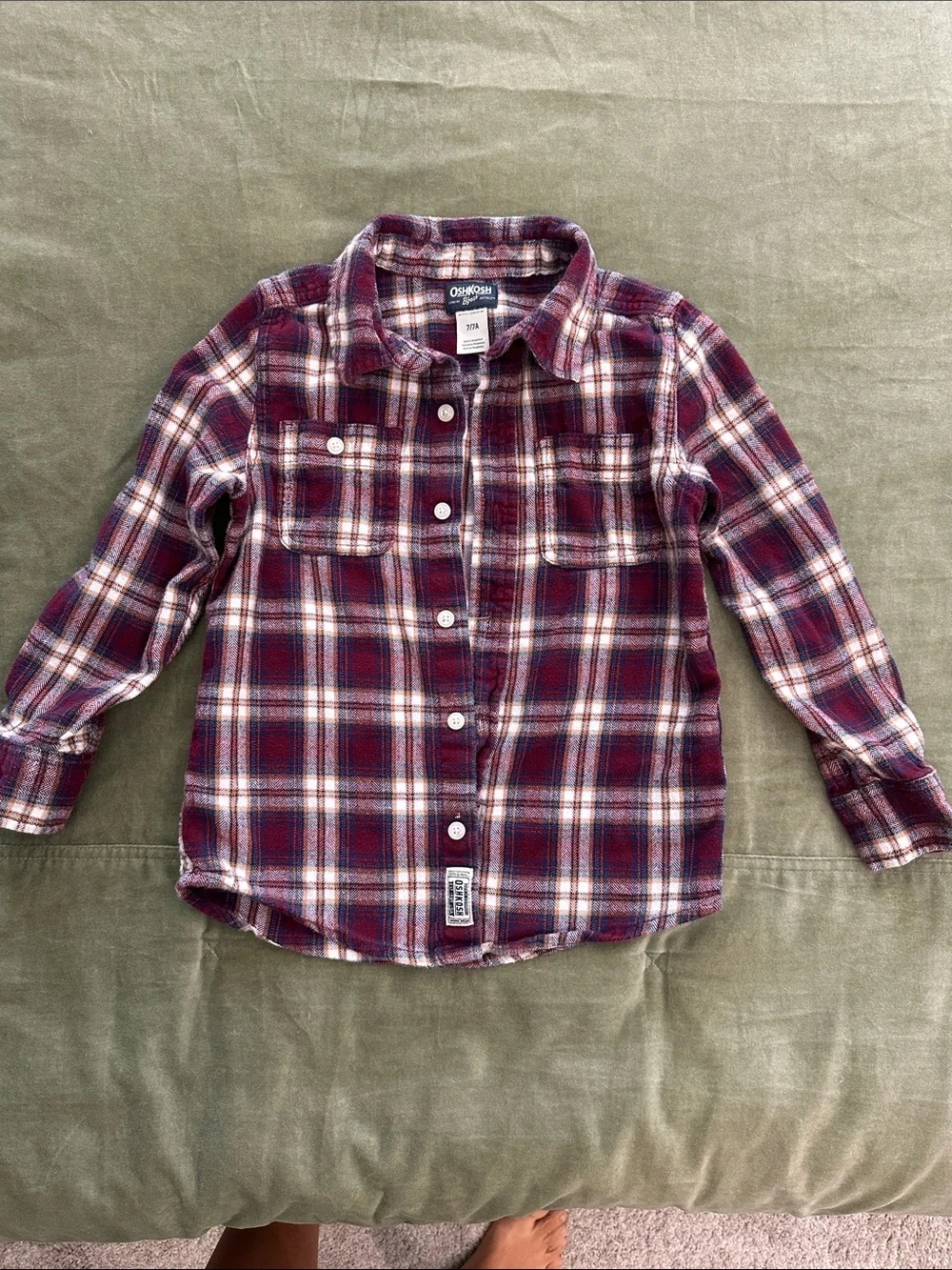 OshKosh B'gosh Maroon and Cream Plaid Button-Down Shirt